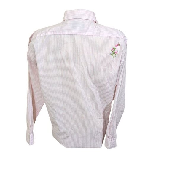 Las Olas Womens Button Up Shirt Size Med Long Sleeve Pink Striped Embroidered - Picture 4 of 11